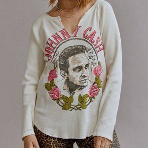 NWT DAYDREAMER Johnny Cash Roses Notch Neck Thermal - Size M